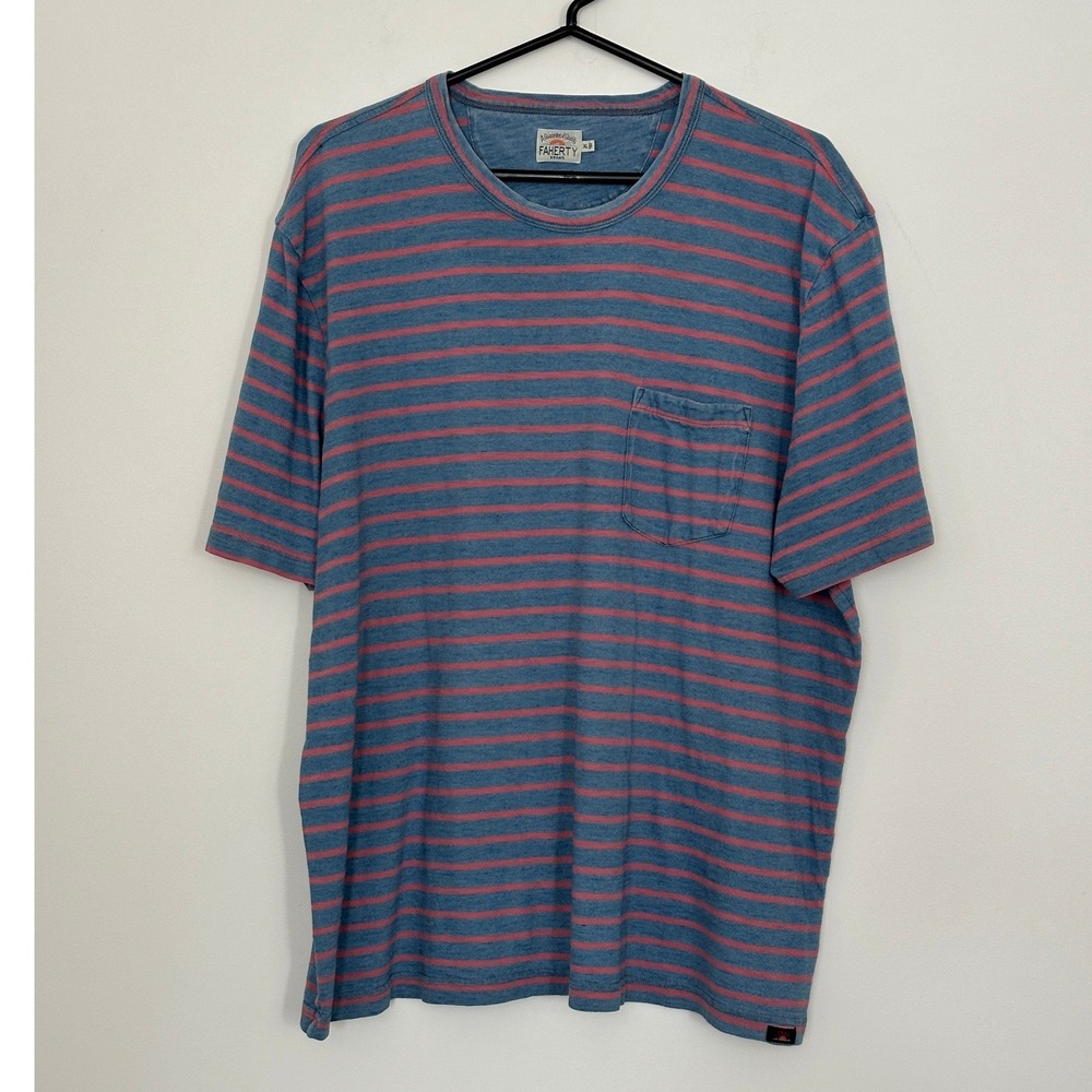 Faherty Mens Indigo Dyed Striped Pocket T-Shirt Blue Pink XL RN140476